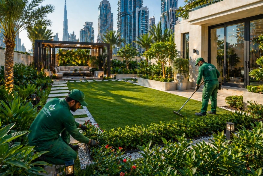 design services in Madinat Zayed Abu Dhabi creating luxury villa gardens, family-friendly outdoor spaces, and elegant green landscapes.