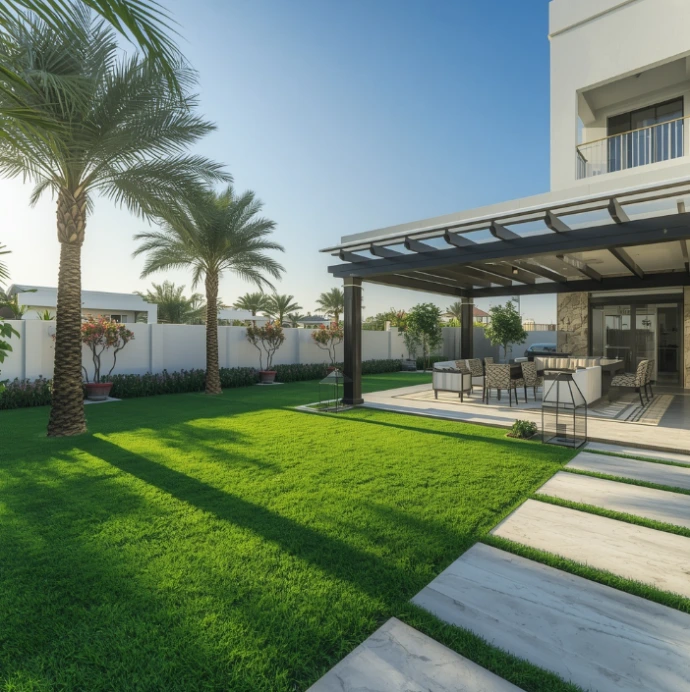 Trusted landscaping specialists in Al Bahia Abu Dhabi delivering premium gardens, decorative planting, pergolas, pathways, and sustainable irrigation systems.