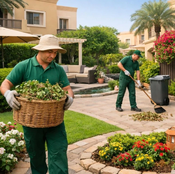 Professional landscaping company in Corniche Area Abu Dhabi offering custom garden design, landscape construction, decorative paving, lighting, and irrigation installation.