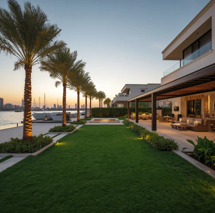 Trusted landscaping specialists in Al Bateen Abu Dhabi delivering custom villa gardens, decorative planting, pergolas, irrigation solutions, and waterfront landscapes.