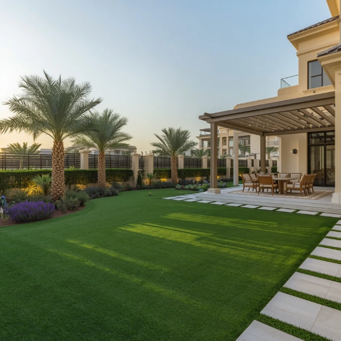 Trusted landscaping specialists in Shakhbout City Abu Dhabi delivering custom gardens, hardscaping, pergolas, decorative planting, and irrigation solutions.