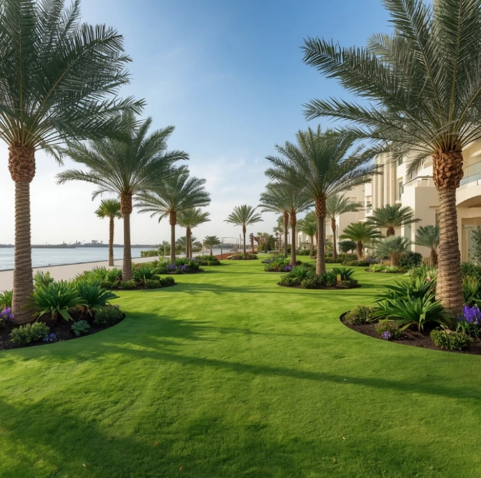 Trusted landscaping specialists in Al Khalidiyah Abu Dhabi providing luxury gardens, decorative planting, pergolas, hardscaping, and smart irrigation systems.