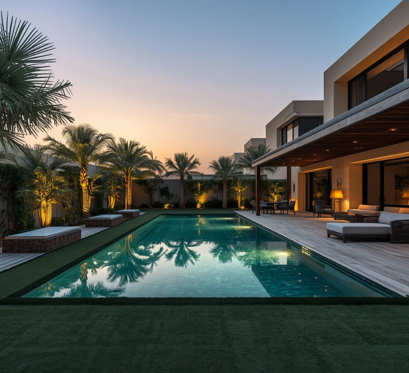 with premium landscaping, lush lawns, decorative palms, custom swimming pools, and luxury villa gardens in Mohammed Bin Zayed City. Create an elegant outdoor retreat with premium landscaping, lush lawns, decorative palms, custom swimming pools, and luxury villa gardens in Mohammed Bin Zayed City.