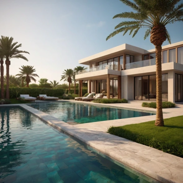 Residential landscaping in Saadiyat Island Abu Dhabi with elegant garden designs, smart irrigation, and low-maintenance landscaping for villas and homes.