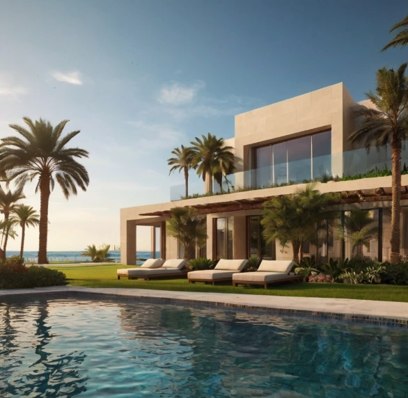 Premium villa landscaping in Al Raha Beach Abu Dhabi with modern designs, artificial grass installation, and efficient irrigation systems for UAE climate.