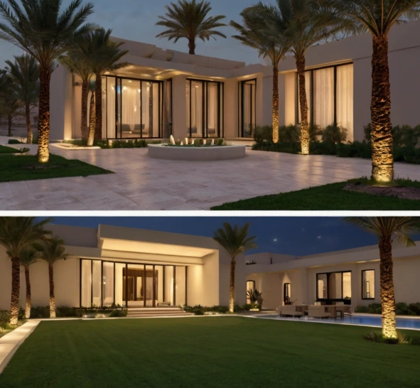 Premium villa landscaping in Madinat Zayed Abu Dhabi. Custom garden layouts, irrigation systems, and maintenance for outdoor living.